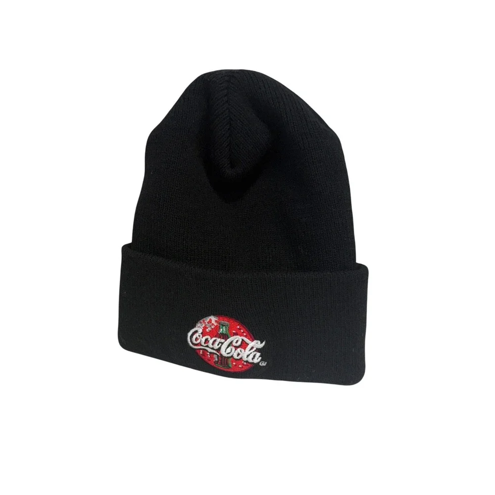Vintage Coca Cola Beanie Hat Black Knit Logo Winter Cap Streetwear Casual Unisex
